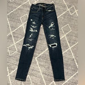 American Eagle 00 Next Level Stretch Dark Skinny Ripped Jeans